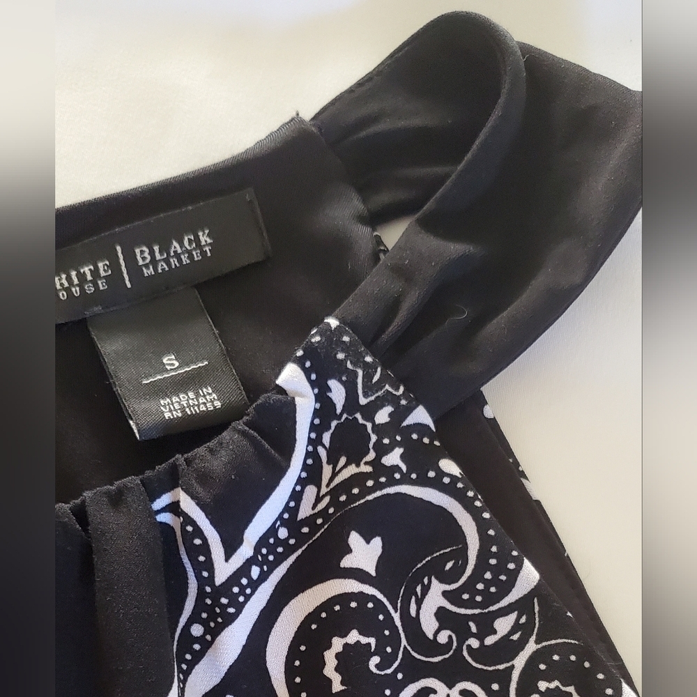 White House Black Market Black and White Paisley Dress Sleeveless Halter Size S - Picture 4 of 7